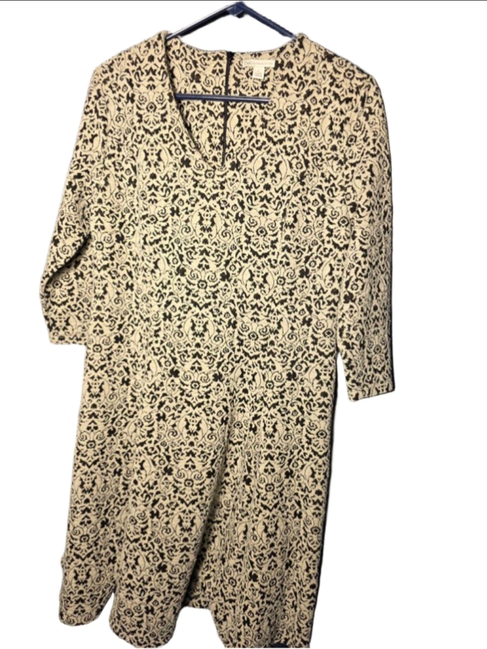 Women's Cato Long Sleeve Dress L Beige Black Patterned